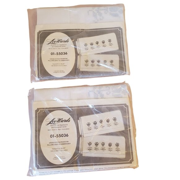 2 Lee Wards Stamped To Embroider Cross Stitch Primrose Pillowcases 55036 Kit - Picture 1 of 6